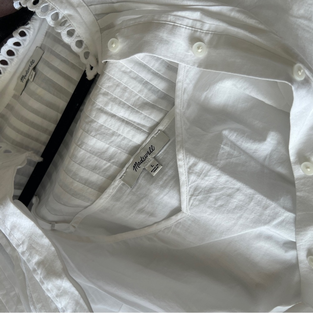 Madewell Pintucked Eyelet Mini Dress in White Cotton size large - Picture 9 of 11